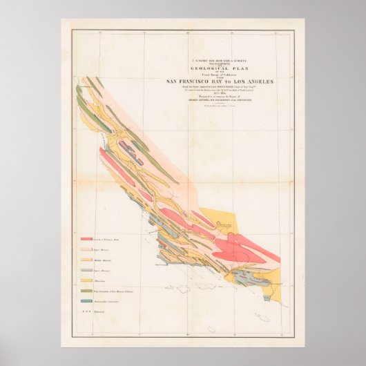 Old Coastal California Geology Map (1856)  Poster (Vorne)