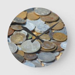 Old-coins1299 OLD COINS COPPER SILVER METAL BRONZE Runde Wanduhr