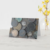 Old Coins Pennies und Half Pennies Foto. Karte (Gelbe Blume)