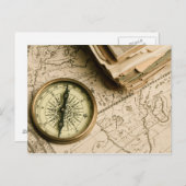 Old Compass Over Ancient Map Postkarte (Vorne/Hinten)