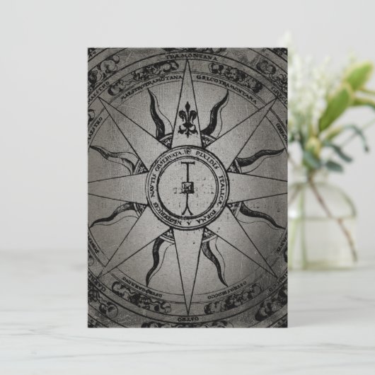Old Compass Rose Einladung (Stehend Vorderseite)