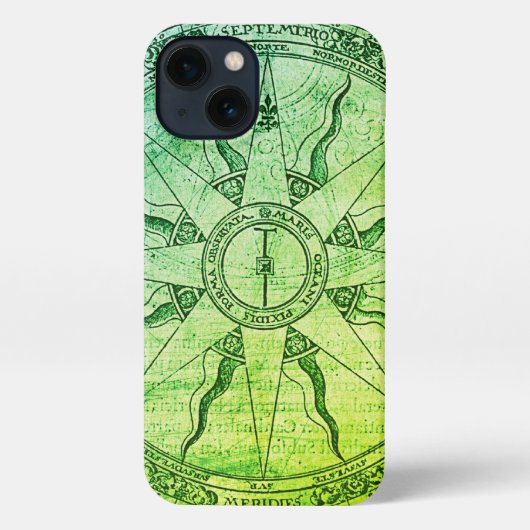 Old Compass Rose Green iPhone Case Hülle (Rückseite)
