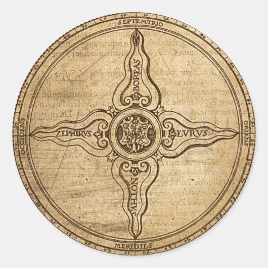 Old Compass Rose Runder Aufkleber (Vorderseite)