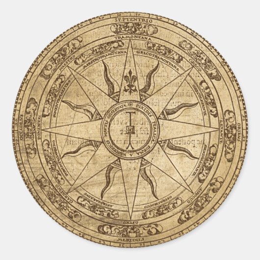 Old Compass Rose Runder Aufkleber (Vorderseite)
