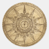 Old Compass Rose Runder Aufkleber (Vorderseite)