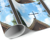 Old Country Church Blue and Brown Christmas Geschenkpapier (Rolleneckpunkt)