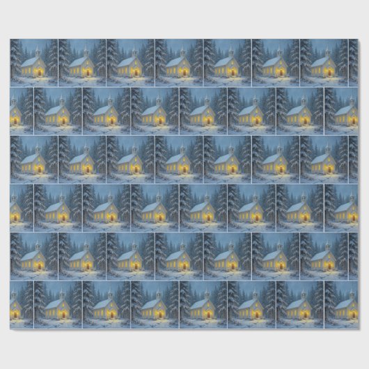 Old Country Church In Snowflakes Geschenkpapier (Flach)