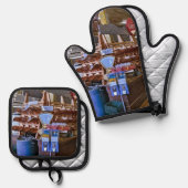 Old Country Store Oven Mitt und Pot Holder Ofenhandschuh & Topflappen-Set (Vorderseite/Rückseite)