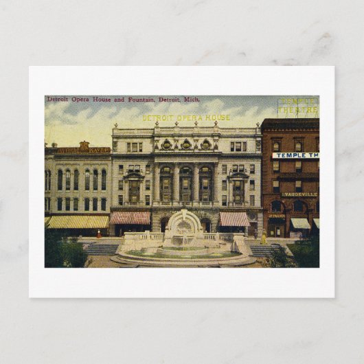 Old Detroit Opera House and Fountain, Detroit, MI Postkarte (Vorderseite)
