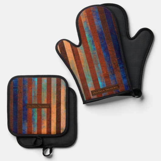 Old Dock Treasures Pot Holder / Metal Ofenhandschuh & Topflappen-Set (Vorderseite/Rückseite)