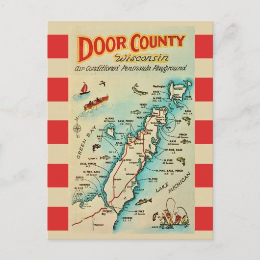 Old Door County Map Postcard Postkarte (Vorderseite)