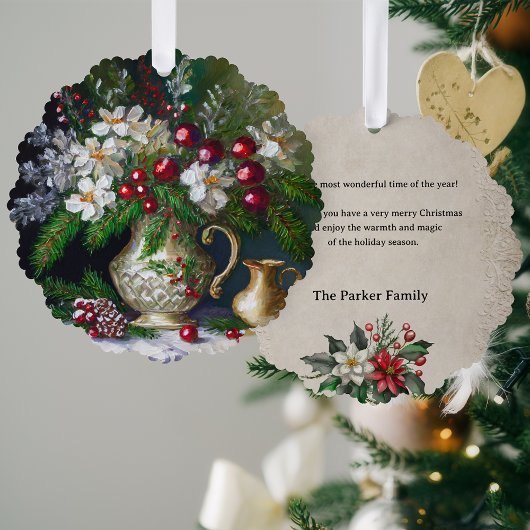 Old Dutch Master Style Christmas Floral Ornament Karte