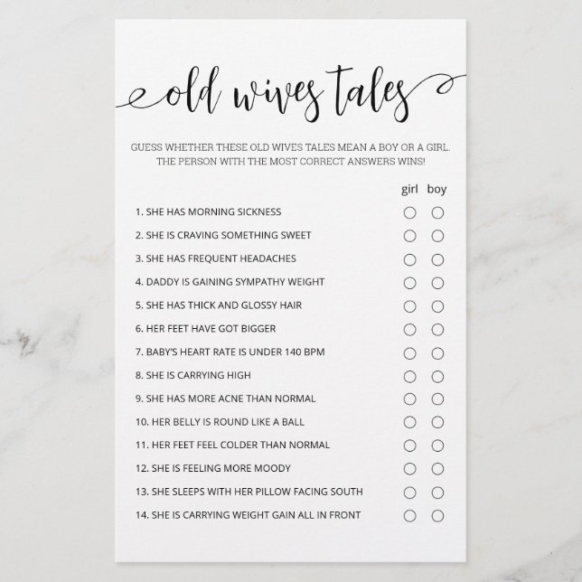 Old Ehefrauen Tales Game Baby Dusche Party Spiel (Vorderseite)