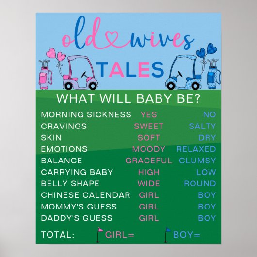 Old Ehefrauen Tales Golf Gender Reveal Party Sign Poster (Vorne)