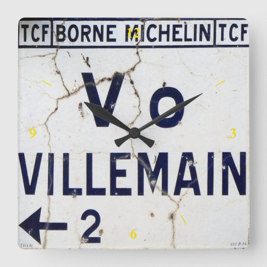Old Enamel French Road Sign. Quadratische Wanduhr (Vorderseite)