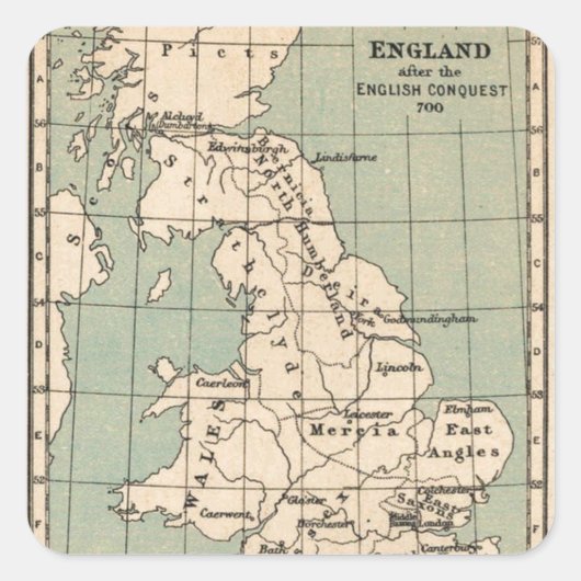 Old England Map Quadratischer Aufkleber (Vorderseite)