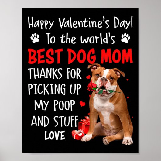 Old English Bulldog Dog Mom Valentines Day Fu Poster (Vorne)