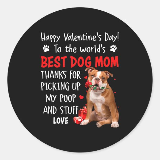 Old English Bulldog Dog Mom Valentines Day Fu Runder Aufkleber (Vorderseite)