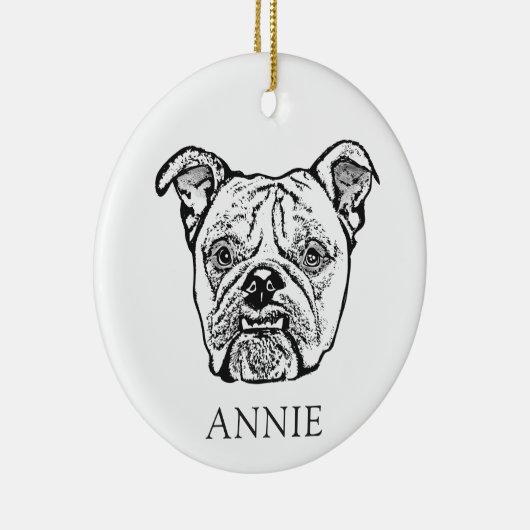 Old English Bulldog Hand Zeichnend Personalisiert Keramik Ornament (Rechts)