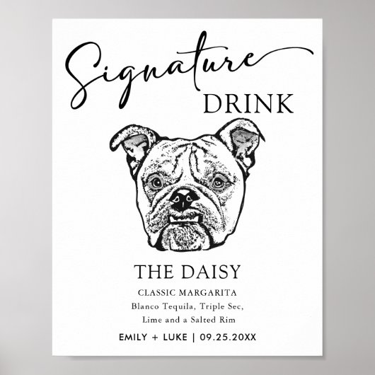 Old English Bulldog Wedding Signature Drink Sign Poster (Vorne)