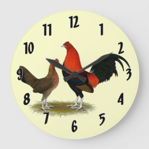 Old English Game Bantams: BB Red Pair Große Wanduhr