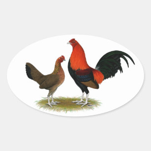 Old English Game Bantams: BB Red Pair Ovaler Aufkleber
