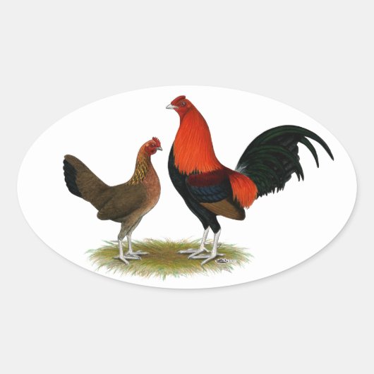 Old English Game Bantams: BB Red Pair Ovaler Aufkleber (Vorderseite)