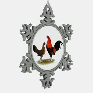Old English Game Bantams: BB Red Pair Schneeflocken Zinn-Ornament