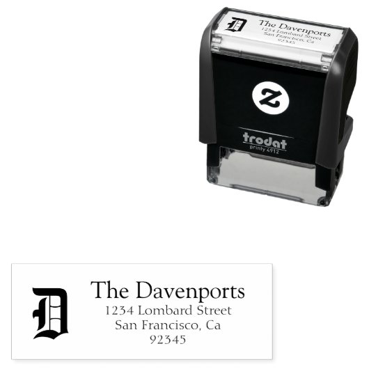 Old English Monogram Rücksendeadresse Permastempel (Beispiel)