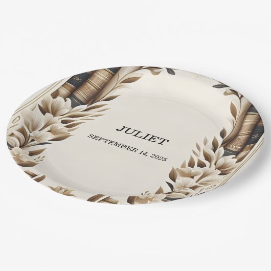 Old English Retro Book Club Cover Brautparty Pappteller (Schrägansicht)