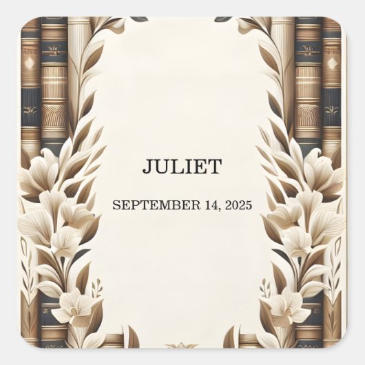 Old English Retro Book Club Cover Brautparty Quadratischer Aufkleber (Vorderseite)