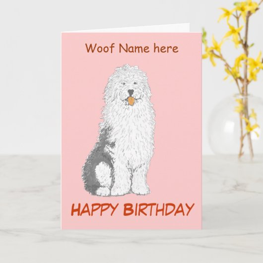 Old English Sheep Dog Birthday Card Karte (Gelbe Blume)