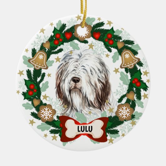 Old English Sheep Dog Weihnachtskeks Keks Kranz Keramik Ornament (Vorne)