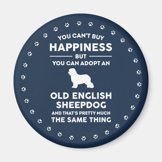 Old English Sheepdog Adoption Glück Magnet (Vorne)