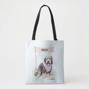 Old English Sheepdog Aquarell personalisierter Hun Tasche