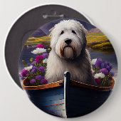 Old English Sheepdog auf Paddle: Ein Landschaftlic Button (Vorne & Hinten)