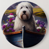 Old English Sheepdog auf Paddle: Ein Landschaftlic Button (Vorderseite)