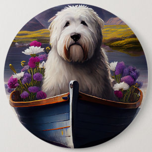Old English Sheepdog auf Paddle: Ein Landschaftlic Button