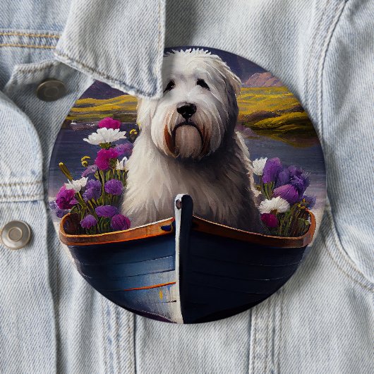Old English Sheepdog auf Paddle: Ein Landschaftlic Button (Beispiel)