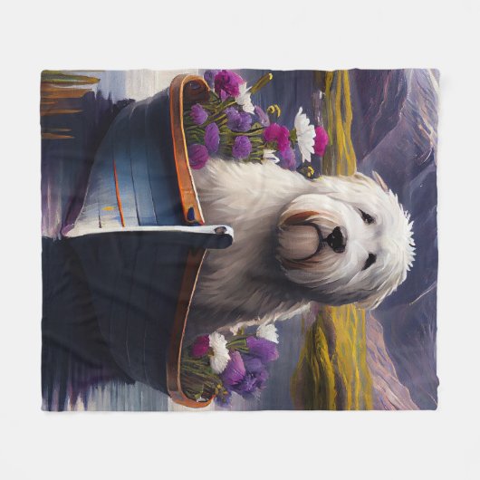 Old English Sheepdog auf Paddle: Ein Landschaftlic Fleecedecke (Vorderseite (Horizontal))