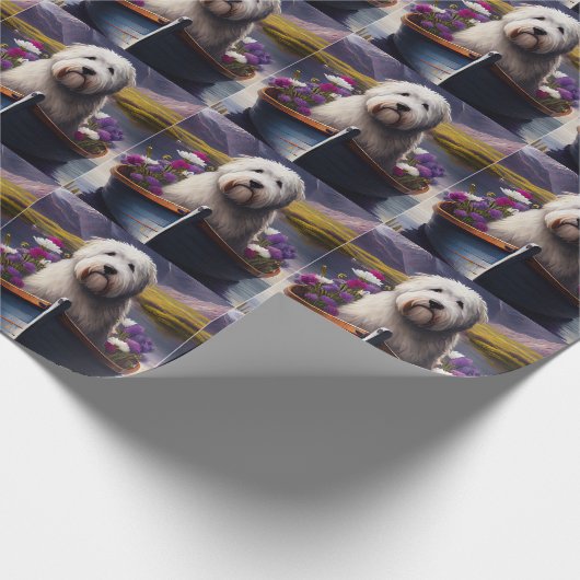 Old English Sheepdog auf Paddle: Ein Landschaftlic Geschenkpapier (Ecke)