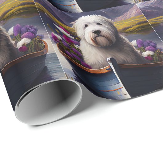 Old English Sheepdog auf Paddle: Ein Landschaftlic Geschenkpapier (Rolleneckpunkt)