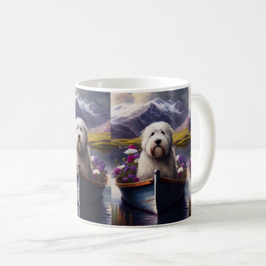Old English Sheepdog auf Paddle: Ein Landschaftlic Kaffeetasse (VorderseiteRechts)
