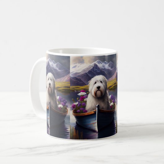 Old English Sheepdog auf Paddle: Ein Landschaftlic Kaffeetasse (Vorderseite Links)