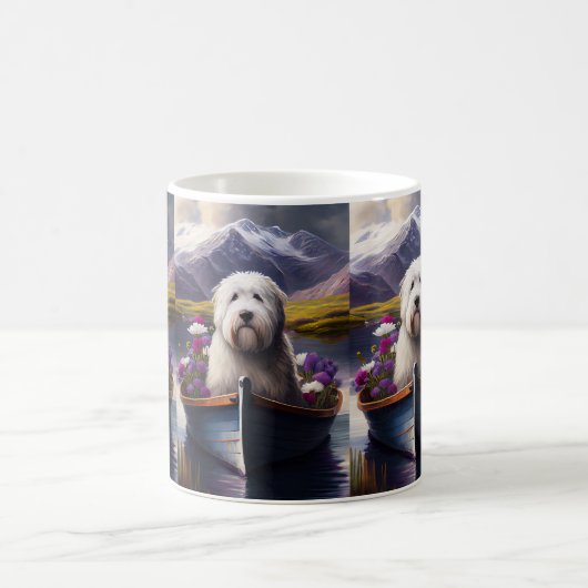 Old English Sheepdog auf Paddle: Ein Landschaftlic Kaffeetasse (Mittel)