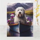 Old English Sheepdog auf Paddle: Ein Landschaftlic Karte (Gelbe Blume)