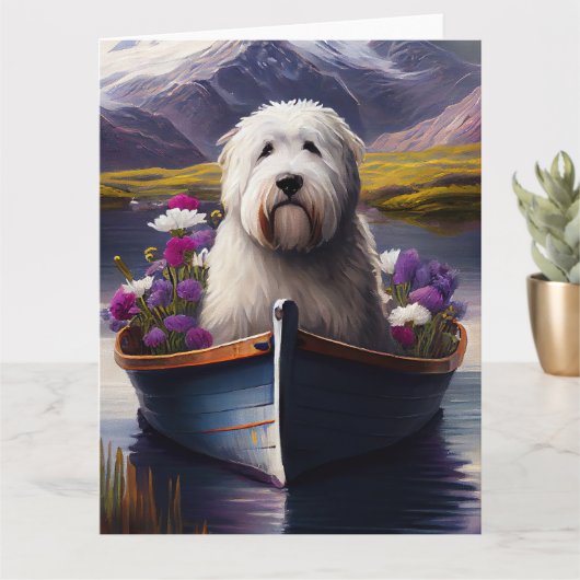 Old English Sheepdog auf Paddle: Ein Landschaftlic Karte (Kleine Pflanze)