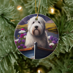 Old English Sheepdog auf Paddle: Ein Landschaftlic Keramik Ornament