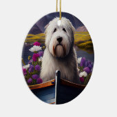 Old English Sheepdog auf Paddle: Ein Landschaftlic Keramik Ornament (Rechts)