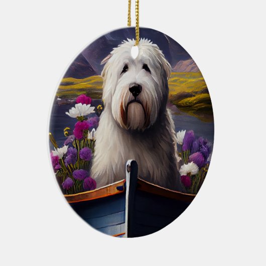 Old English Sheepdog auf Paddle: Ein Landschaftlic Keramik Ornament (Rechts)